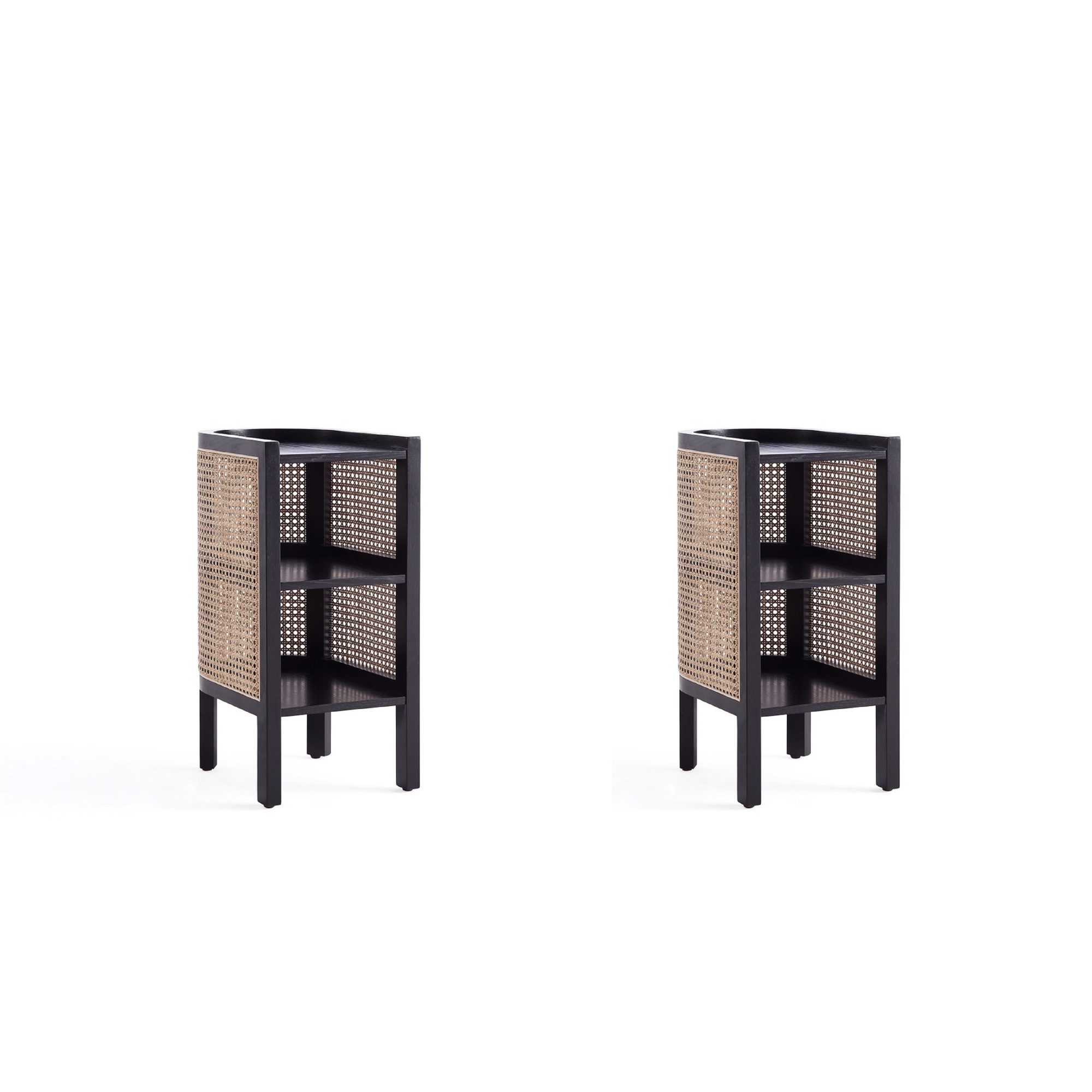 Manhattan Comfort, Versailles End Table Black and Cane Set of 2 Width 11.81 in, Height 24.41 in, Depth 15.94 in, Model# 2-NSCA01